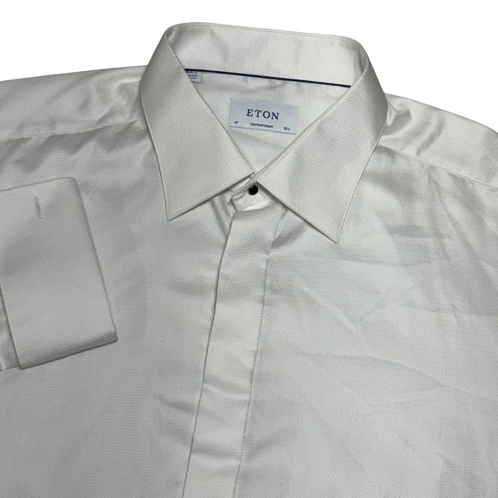 Eton Dress Shirt Men 18.5 White Contemporary Fit Dobby French Cuff Formal Luxury